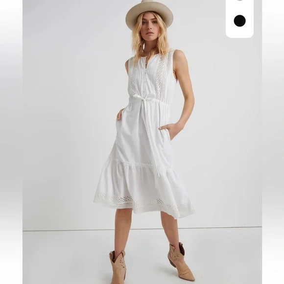 Lucky Brand White Eyelet Tie-Waist Midi Dress - Picture 11 of 15
